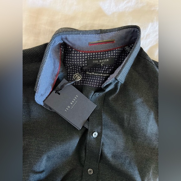 Ted Baker NWT Velos Textured Geo Print Slim Fit Button Down Shirt in Grey XS / 1 - Picture 2 of 8